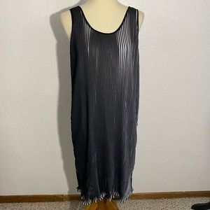NEW Tribal Femme Pleated Tank Shift Dress Women’s Size S Black Sheer Overlay